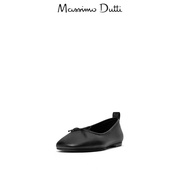 Massinno Dutti女鞋2024夏季黑色真皮浅口单鞋女平底乐福鞋芭蕾鞋