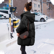 黑色羽绒服女冬季中长款2023年时尚，洋气韩版女款，外套冬面包服