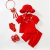 周岁礼服女宝中式套装夏秋宝宝，满月服红色唐装，百天婴儿百日宴衣服