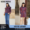 Vero Moda奥莱春秋荷叶边复古格纹翻领上衣休闲短款外套女