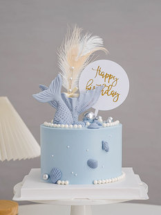美人鱼尾生日蛋糕摆件海洋风大小鱼尾插件硅胶模具海洋主题装饰