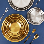韩式不锈钢加厚圆盘，金色咖啡厅托盘水果盘，蛋糕盘骨碟菜碟浅盘子