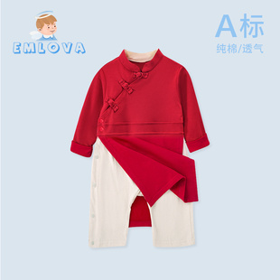 婴儿中式衣服男宝男童红色周岁，抓周礼服女宝宝唐装拜年服汉服套装