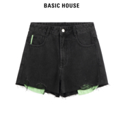 Basic House/百家好高腰牛仔短裤2024夏季时尚撞色热裤女外穿