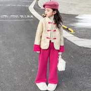 女童套装秋冬装2023时髦洋气中式唐装年服中大儿童冬季羽绒服