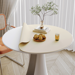 纯色高级感皮革圆形桌垫小茶几垫子圆桌，桌布免洗防水防油轻奢餐垫