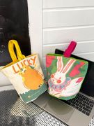 卡通帆布包水桶包印花可爱小手提包撞色便当外出兔子小拎包