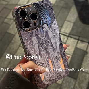 poopookai复古天使适用华为mate4050p60苹果15iphone14手机壳13promax全包镜头保护套12防摔11ins高级感pro