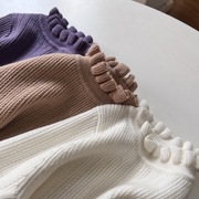 miya女童荷叶领毛衣，秋冬洋气百搭儿童，花边打底针织衫宝宝长袖上衣