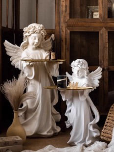 法式天使托盘客厅欧式落地雕塑，白色大摆件，玄关钥匙收纳桌面装饰品