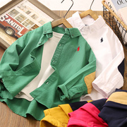 男童衬衫儿童白色衬衣红色，春装长袖纯色，痞帅绿色上衣2024