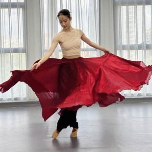 刘菲菲(刘菲菲)同款红玫瑰舞蹈，裙子缎面枣红色，大摆裙720度半身裙江南飞雁
