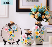 厂欧式陶瓷花瓶三件套新年客厅婚庆摆件手工，软装工艺品花瓶