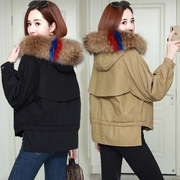 韩版棉衣女短款小个子工装，冬季宽松大毛领，加厚棉袄派克服外套