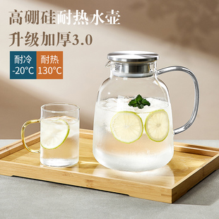 家用耐高温冷水壶大容量，冰箱玻璃凉水壶冷泡壶茶壶，凉水杯装水套装