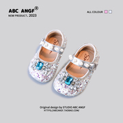 ABC ANGF宝宝公主鞋2023年秋季水钻小皮鞋洋气婴儿学步鞋