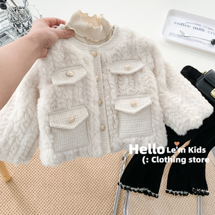 亲子装冬季女童韩版气质小香风夹棉加厚单排扣洋气兔毛外套