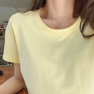 短袖t恤女士夏季上衣，宽松纯棉浅黄色柠檬2023白色宝石蓝色