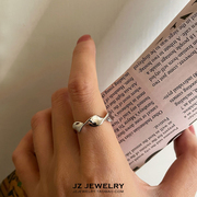 jz925纯银欧美冷淡风，指环韩国简约气质扭纹可调节开口戒指女