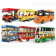 万格双层巴士积木旅游观光公交车BRT公共汽车校车益智拼装插玩具