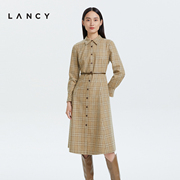 LANCY/朗姿羊毛2022冬季格纹衬衫连衣裙子女中长款通勤女裙子