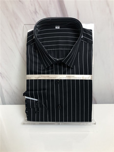高支纱男士黑色竖条纹，长袖衬衫舒适免烫，短袖衬衣lenzon领佐品牌
