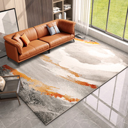 客厅地毯轻奢高级2023现代大厅，橘色地垫橙，色系沙发家用茶几毯