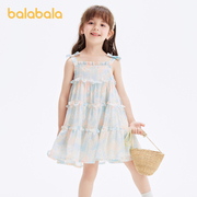 巴拉巴拉女童连衣裙2024夏季儿童裙子雪纺吊带，蛋糕裙宝宝童装