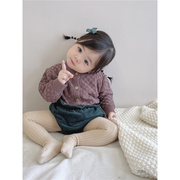 韩系秋冬装婴幼儿灯芯绒花苞，短裤洋气圣诞绿加绒，百搭女宝宝小裤子