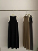 法式黑色假两件背心连衣裙，女夏季冰丝长裙，复古小个子无袖针织裙子