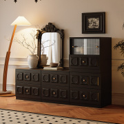 法式复古餐边柜中古黑色，斗柜设计师家具储物美式玄关柜模块组合柜