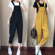 2023大码女装夏季韩版学院风胖mm宽松背带裤，女棉吊带哈伦裤200斤