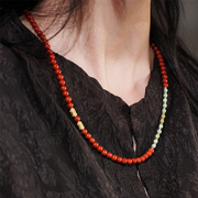 新中式天然南红玛瑙项链满色原矿高瓷绿松石锁骨链小米珠毛衣女款