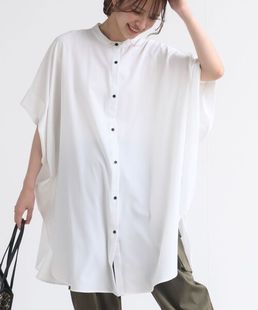 C12050日单日系圆领单排扣宽松休闲女纯色气质中长款短袖衬衫