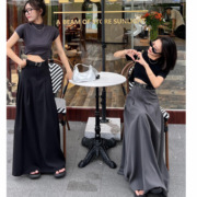 LAOYU 西装半身裙女夏季高腰显瘦大摆裙百褶裙黑色伞裙长裙潮