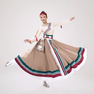 藏族舞蹈演出服装藏式半身裙大摆裙艺考练习裙，广场舞跳舞裙子