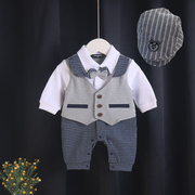 春季男宝宝绅士哈衣0-1岁百天满月礼服周岁新生婴儿连体衣服长袖
