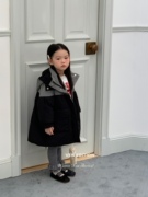 和和妈韩国童装女童中长款加棉外套黑色带，帽洋气韩版秋冬棉衣