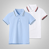男女童浅蓝短袖t恤小学生，校服夏季儿童纯棉条纹，领polo衫白色校服