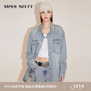 Miss Sixty2024春季牛仔衬衫女长袖翻领美式复古磨白休闲百搭