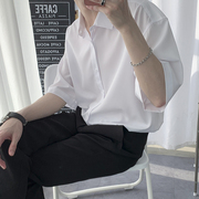 白衬衫男士2023潮流慵懒风短袖衬衣，韩版chic宽松时尚帅气上衣