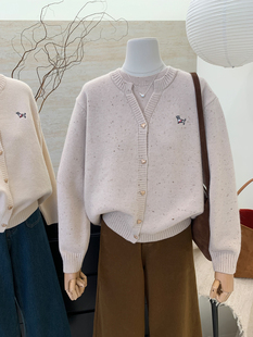 韩国时髦冬季假两件叠穿氛围感宽松圆领长袖针织衫毛衣女外套