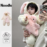婴童冬装棉袄连体衣保暖衣服可爱兔子宝宝外穿抱衣保暖加绒长爬服