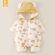 0一月6婴儿衣服冬装，带帽加厚宝宝棉服，冬季外出抱衣新生儿连体衣