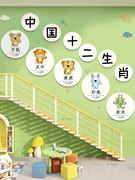 12十二生肖贴画布置幼儿园早教室，墙贴中国风，传统卡通动物装饰挂画