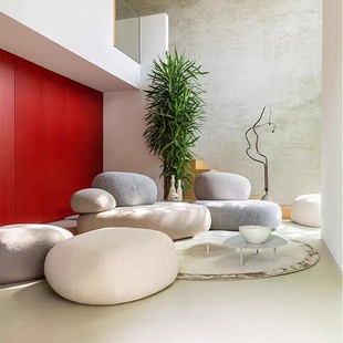 现代简约大师设计创意，个性鹅卵石小户型模块组合异形，布艺沙发定制