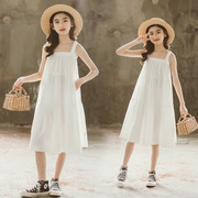 女童夏季连衣裙2024童装洋气，中大童纯棉蛋糕，吊带裙儿童白色公主裙