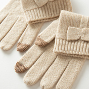分指山羊绒手套秋冬保暖全指触屏厚款长款针织毛线简约欧美高级感