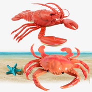 仿真螃蟹龙虾模型玩具大号环保，软胶海洋动物，发声bb哨鳄鱼儿童礼物