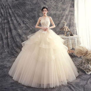 pzcl公主裙礼服婚纱新娘，2023香槟色森系法式超仙欧式抹胸气质
